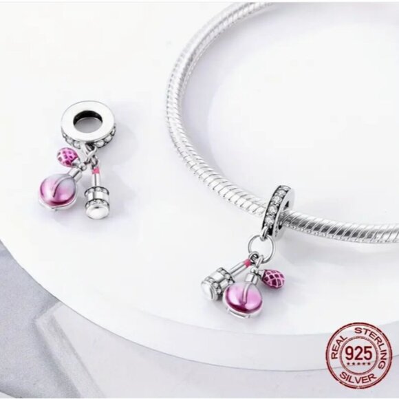 Sterling Silver Miniature Design Cute Perfume & Lipstick Novel charms Pendant - Picture 3 of 3